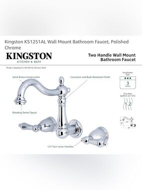 Kingston Polished Chrome Two-Handle Wall-Mount Bathroom Faucet